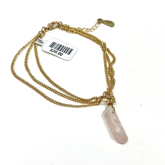 NWT Free People Crystal Rose Quartz Gold Layered Anklet Pink - Picture 2 of 8
